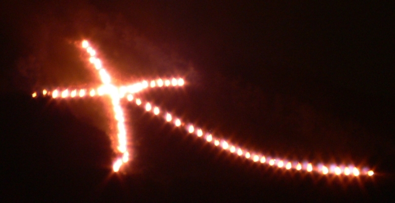 Wide view of the Daimonji bonfire character during Gozan no Okuribi in Kyoto